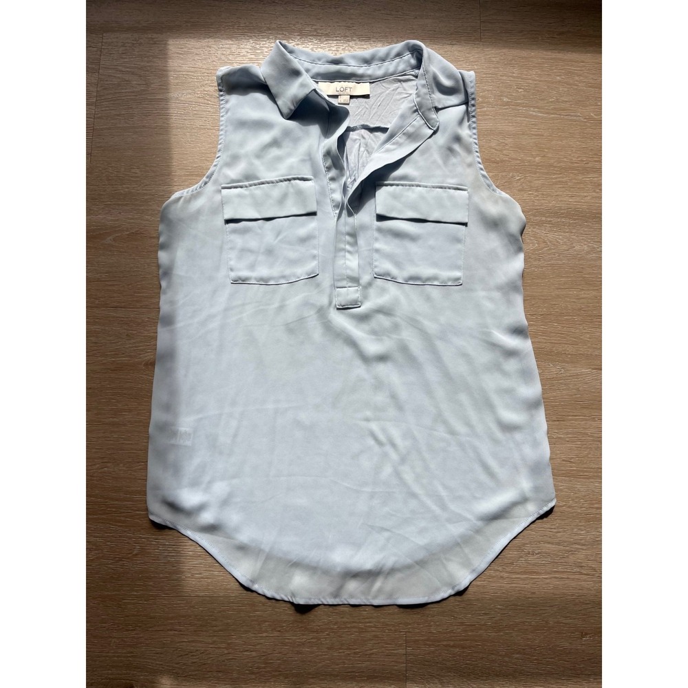 Loft Pullover Blouse Women Small Light Blue Sleeveless Collared Utility Tank Top